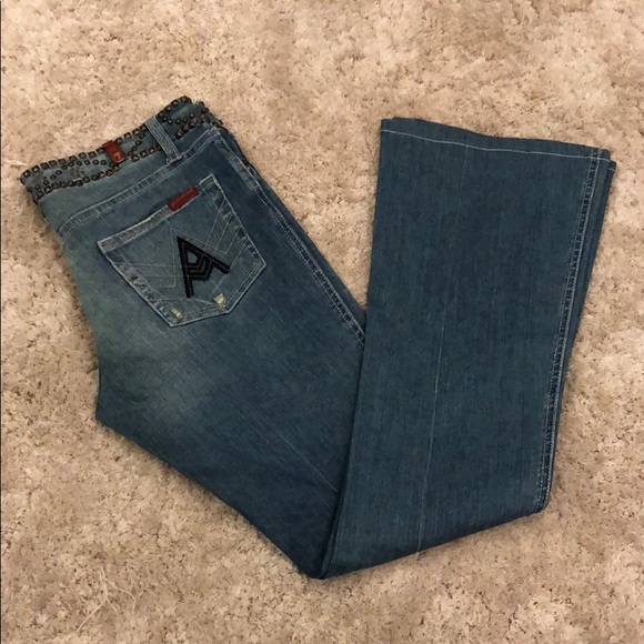 7 For All Mankind “A” Pocket Flare Studded Jean - Picture 1 of 8